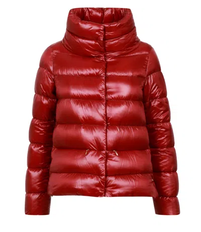 Herno Glossy Padded Jacket With High Collar And Horizontal Quilting In Red