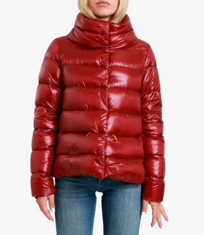 Herno Glossy Padded Jacket With High Collar And Horizontal Quilting In Red