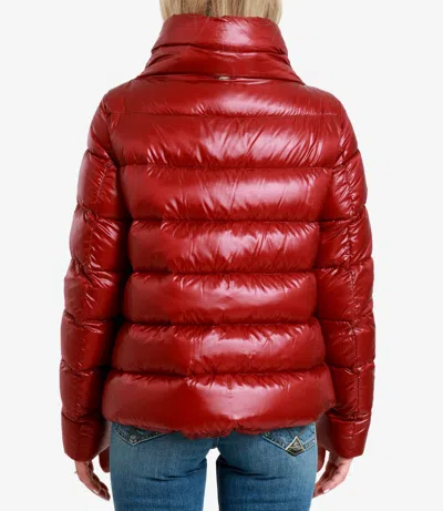 Herno Glossy Padded Jacket With High Collar And Horizontal Quilting In Red