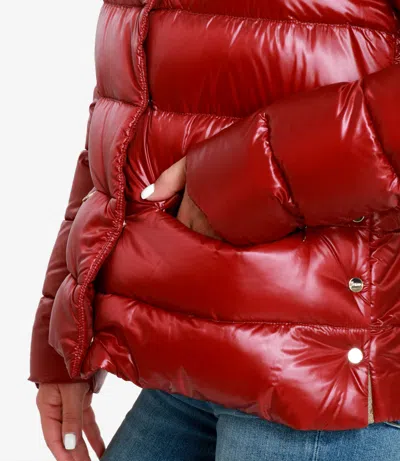 Herno Glossy Padded Jacket With High Collar And Horizontal Quilting In Red