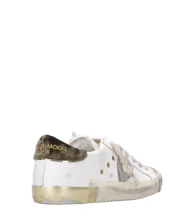 Philippe Model Prsx Low Sneakers In White Suede And Leather In Multi