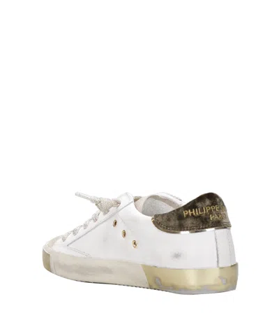 Philippe Model Prsx Low Sneakers In White Suede And Leather In Multi