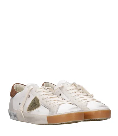 Philippe Model Low Top Sneakers With Suede Heel Tab In White