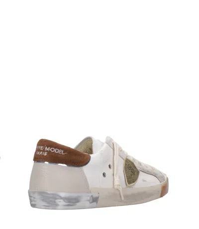 Philippe Model Low Top Sneakers With Suede Heel Tab In White