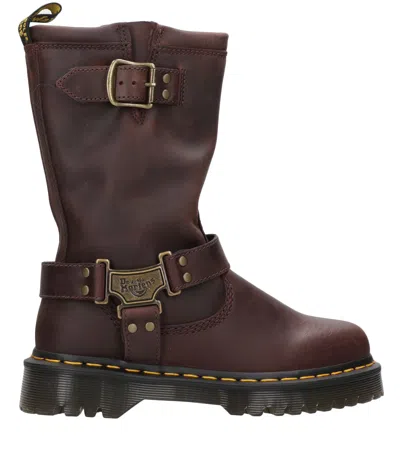 Dr. Martens Anistone Hi Burnished Waxy Pull Up Wp Woman Ankle Boots Dark Brown Size 7 Leather