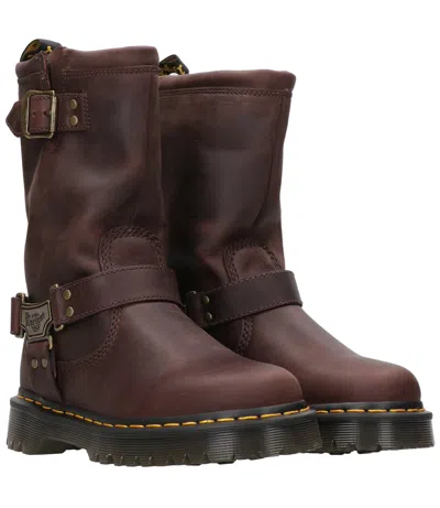 Dr. Martens Anistone Hi Burnished Waxy Pull Up Wp Woman Ankle Boots Dark Brown Size 7 Leather