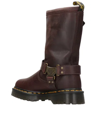 Dr. Martens Anistone Hi Burnished Waxy Pull Up Wp Woman Ankle Boots Dark Brown Size 7 Leather