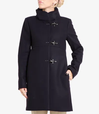 Fay Tailored Black Coat With High Collar In Blue