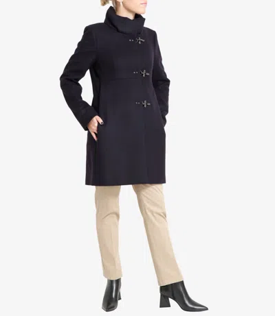 Fay Tailored Black Coat With High Collar In Blue