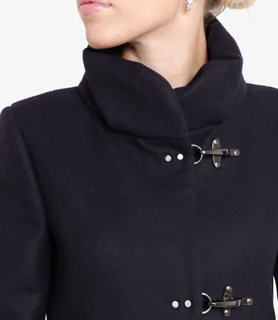 Fay Tailored Black Coat With High Collar In Blue