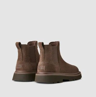 Ugg Chunky Sole Round Toe Boots With Pull Tab In Brown