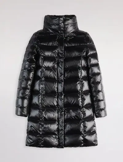 Fay Quilted Nero Down Coat With Structured Collar In Black