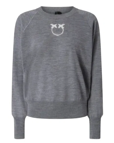 Pinko Knitted Sweater With Love Birds Logo In Gray