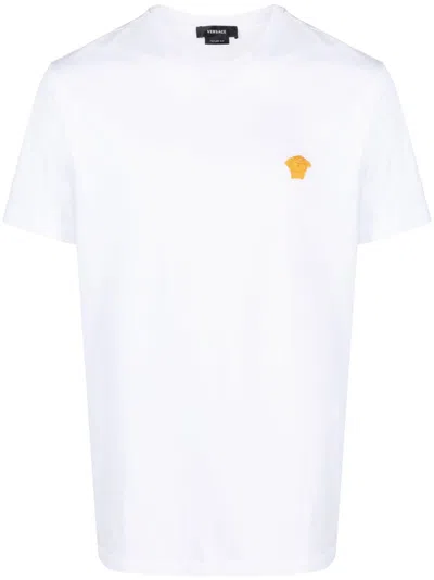 Versace White Cotton Jersey T-shirt With Medusa Head Motif In Multi