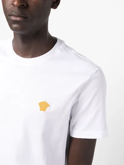 Versace White Cotton Jersey T-shirt With Medusa Head Motif In Multi