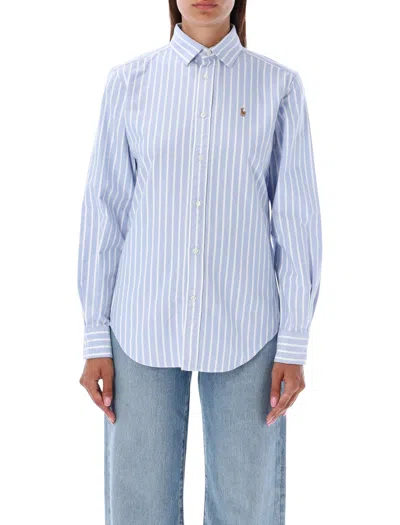 Polo Ralph Lauren Striped Button-up Blouse With Pointed Collar In Blue