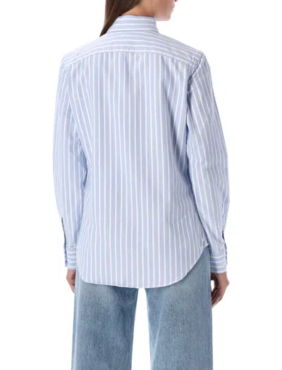 Polo Ralph Lauren Striped Button-up Blouse With Pointed Collar In Blue