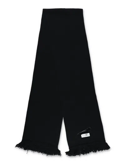 Mm6 Maison Margiela Rectangular Wool Scarf With Iconic Numeric Label In Black