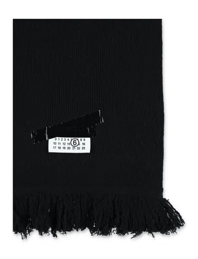 Mm6 Maison Margiela Rectangular Wool Scarf With Iconic Numeric Label In Black