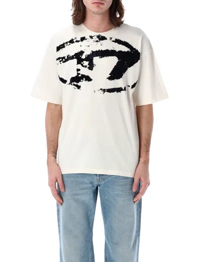 Diesel T-shirt With Distressed Flock Print In White