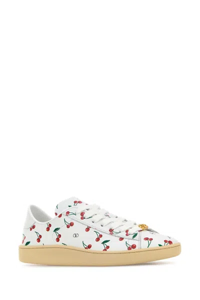 Valentino Garavani Royco Vlogo Cherry-print Leather Sneakers In White