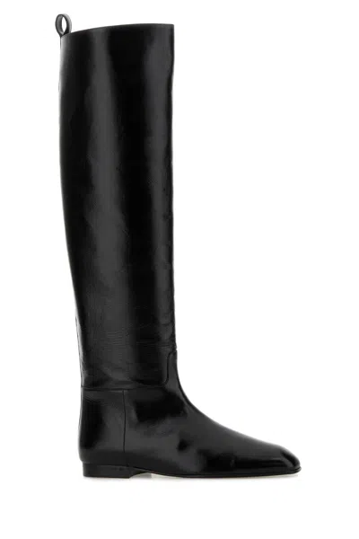 Khaite Black Leather Colt Boots In Black