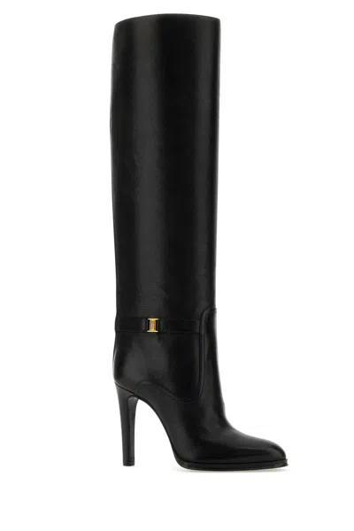 Saint Laurent Diane 100 Grained Leather Knee-high Boots In Black