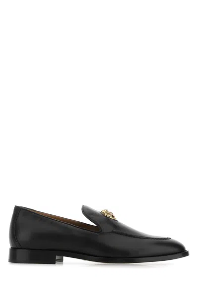 Versace Black Leather La Medusa Loafers In Black