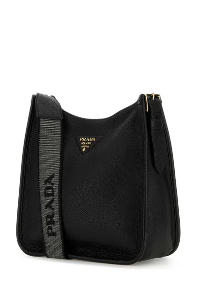 Prada Medium Leather Shoulder Bag In Black