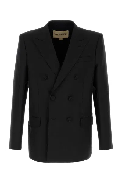 Valentino Tailored Double-breasted Polyester Blend Jacket In Black