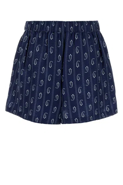 Tory Burch Printed Camp Beach Shorts In Blue