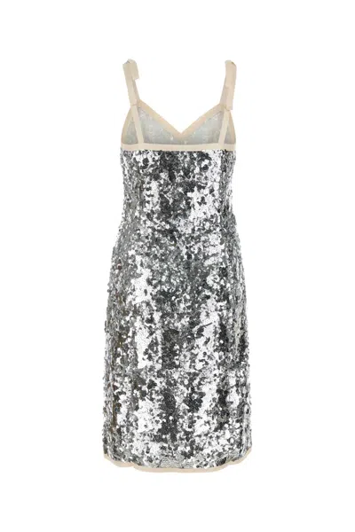 Prada Embellished Nylon Dress In Gray