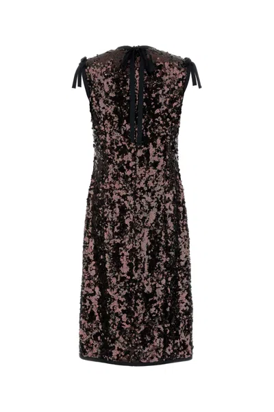 Prada -inspired Sequin Mini Dress With Silk Lining In Brown