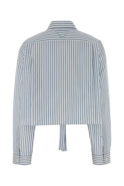 Prada Embroidered Poplin Shirt In Gray