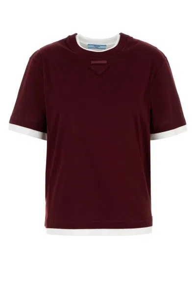 Prada Amaranth T-shirt In Cotton Jersey In Burgundy