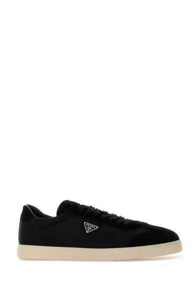 Prada Midnight Blue Re-nylon And Suede Sneakers In Black