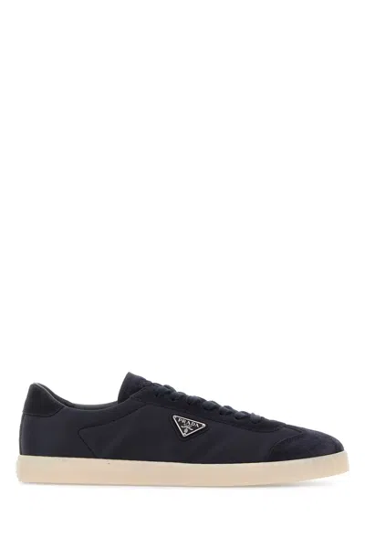 Prada Midnight Blue Re-nylon And Suede Sneakers In Blue