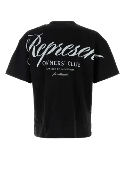 Represent Black Crewneck T-shirt With With Front And Back Owners Club Print In Cotton Man In Black