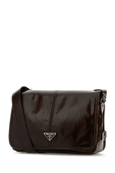 Prada Leather Rectangular Shape Shoulder Bag In Brown
