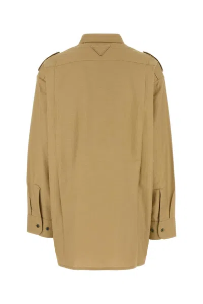 Prada Cotton Poplin Shirt Tailored Collar Button Epaulettes In Brown