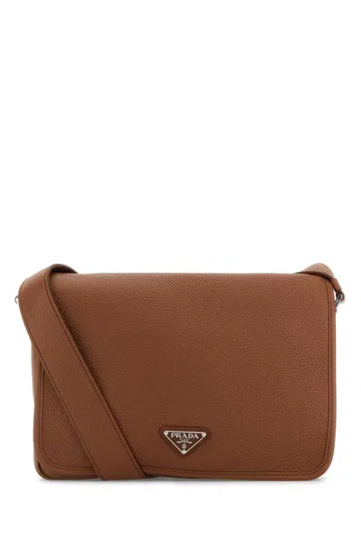 Prada Cognac-coloured Leather Shoulder Bag Men In Brown