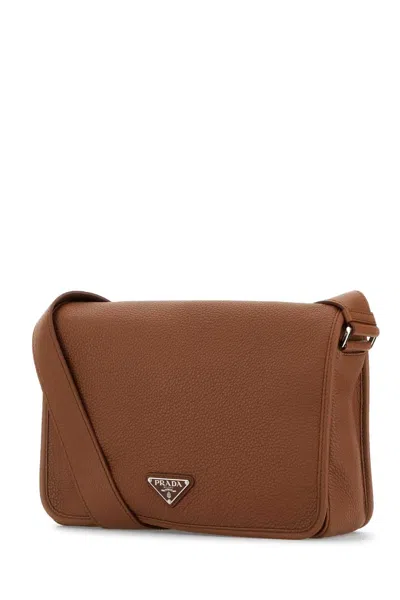 Prada Cognac-coloured Leather Shoulder Bag Men In Brown