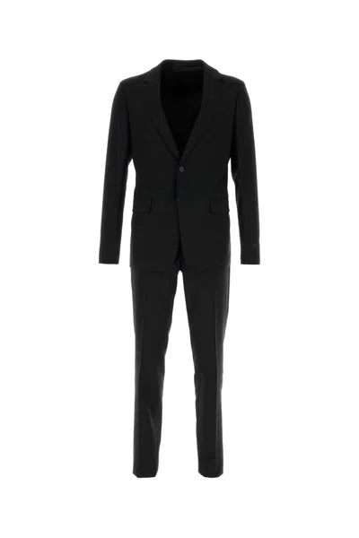 Prada Wool Blend Suit Notch Lapel Design In Black