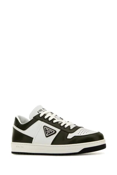 Prada Two Tone Leather Downtown Sneakers In Black