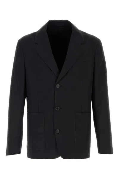 Prada Notched-lapels Single-breasted Blazer In Black
