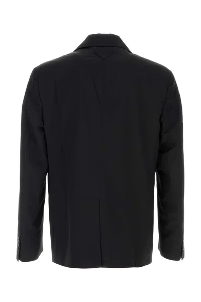 Prada Notched-lapels Single-breasted Blazer In Black