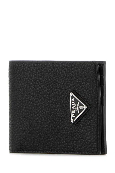 Prada Logo Leather Wallet Wallets And Card Holders Black In Black