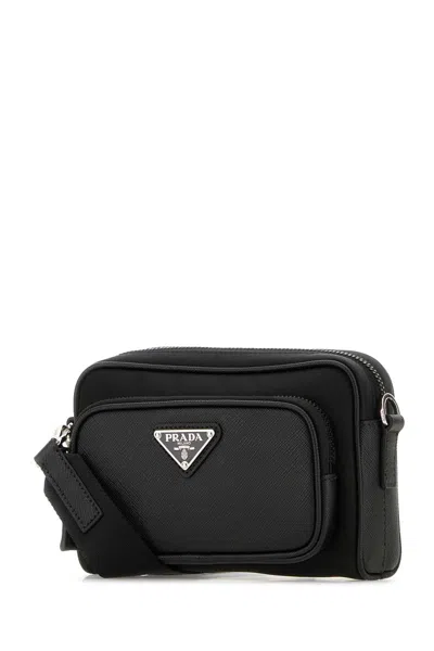 Prada Black Re-nylon And Leather Crossbody Bag In Black