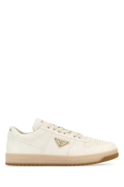 Prada Ivory Nappa Leather Downtown Sneakers In White