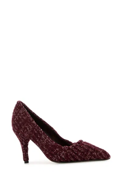 Prada Melange Fabric Pumps With 8 Cm Heel In Burgundy